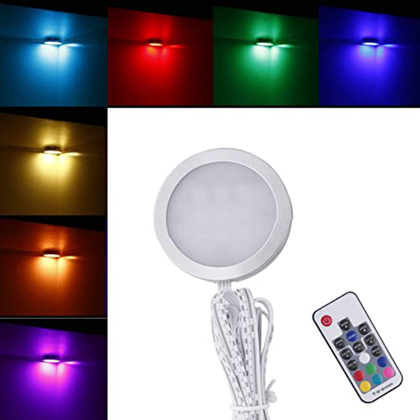 DC5-24V 2W/PCS 6PCS RGB Color Changing LED Under Cabinet Puck Lights Kit, With RF Remote Control